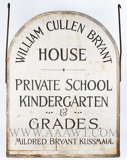 Antique Private School Sign, William Cullen Bryant House, Double Sided, entire view
